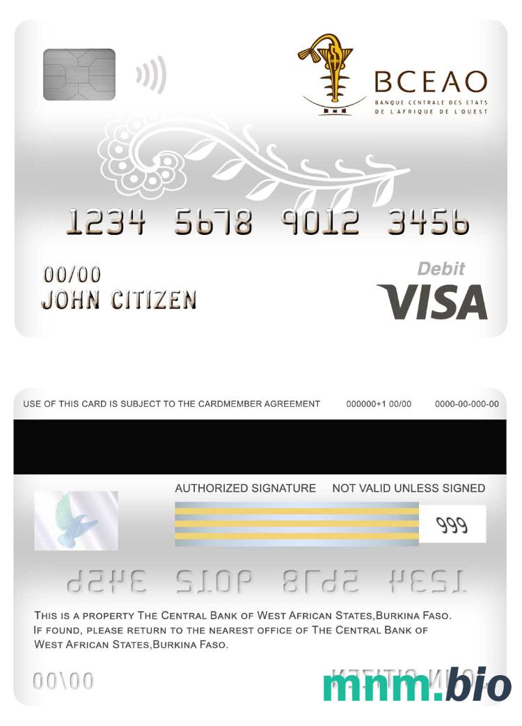Burkina Faso The Central Bank of West African States bank visa debet karta przykład w formacie PSD